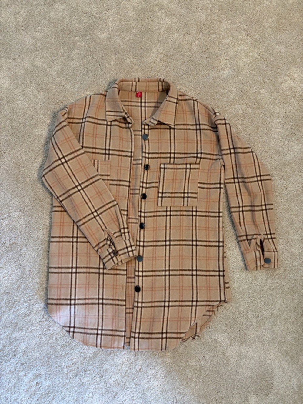 Women’s Tan Plaid Button-Up Shacket